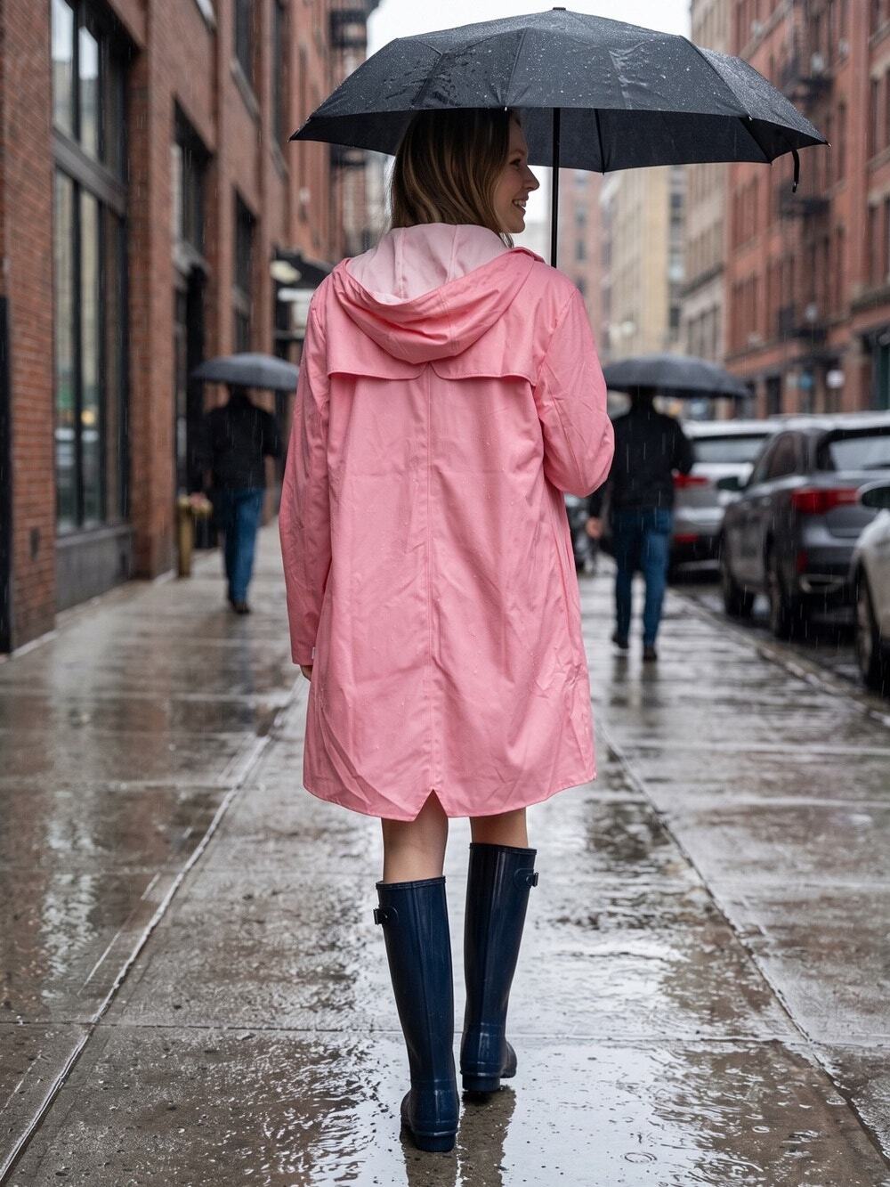 NWT Rains Long Rain Coat in Pink Womens Small